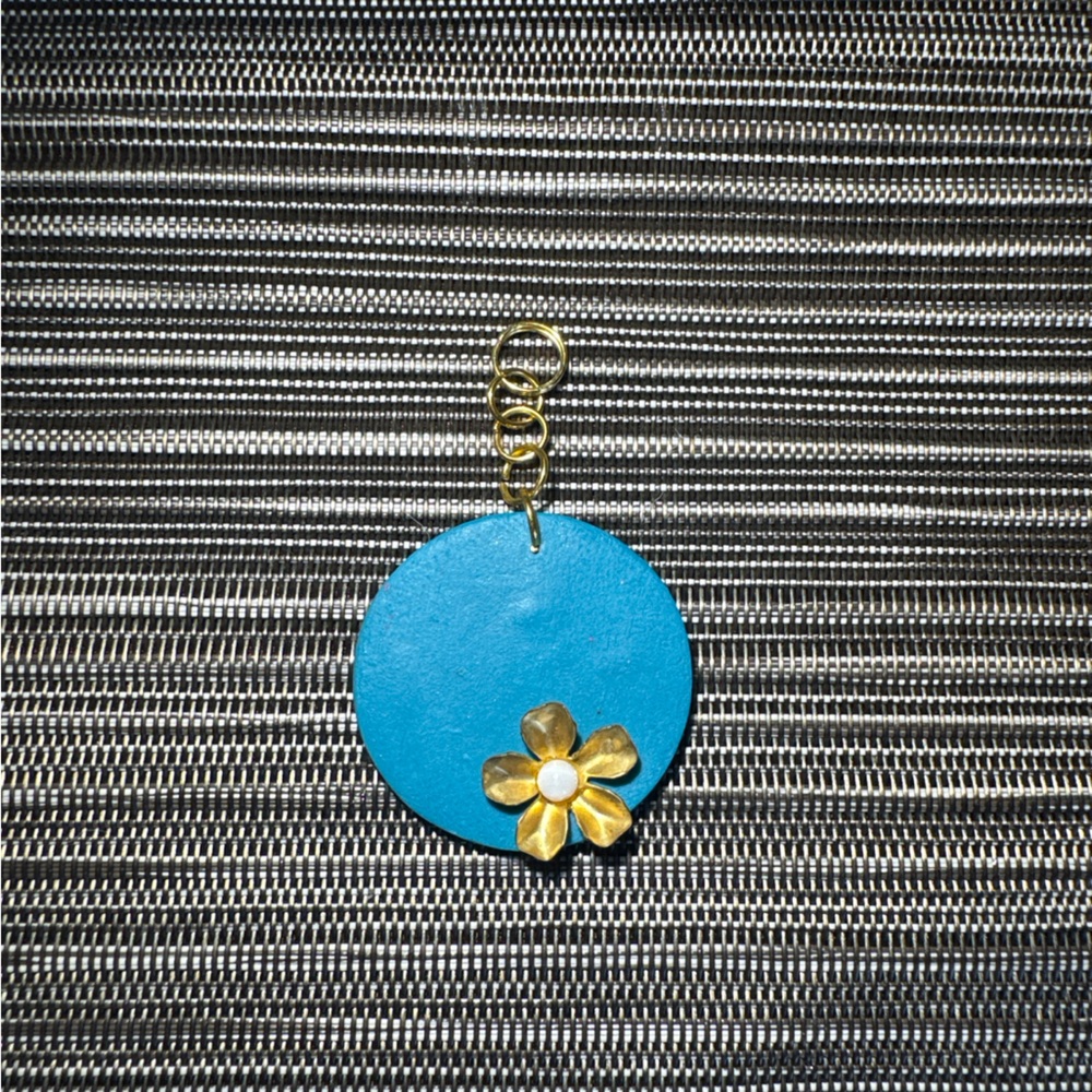 Blue Keychain with Gold Flower Accent